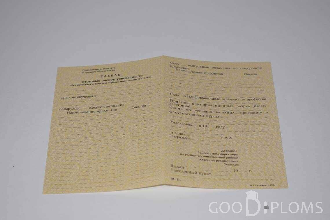 Приложение к Аттестату За 10 Класс период выдачи 1990-1993 -  Оренбург